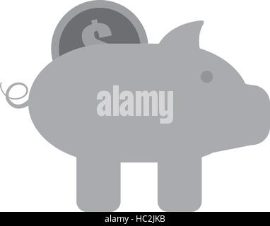 Piggy Geld Münze Dollar Bank graue Farbe Stock Vektor