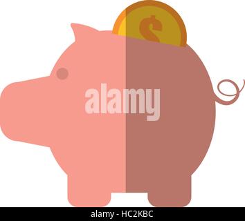 Piggy Geld Münze Dollar gold Farbe Schatten Stock Vektor