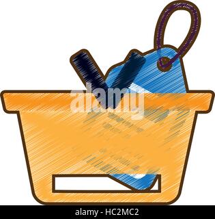Zeichnung Korb kaufen Online-blaue Preisschild Stock Vektor