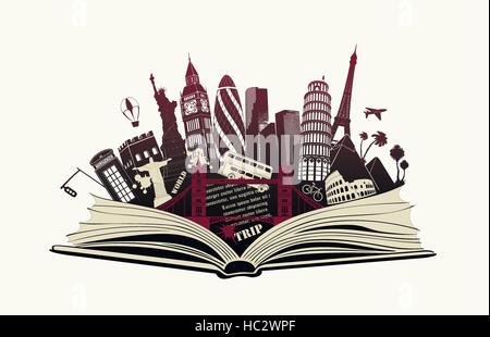 Buch mit Sehenswürdigkeiten der Welt zu öffnen Stock Vektor