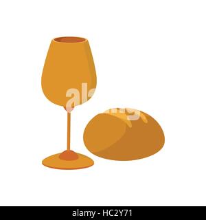 Kelch mit Wein, Stück Brot Cartoon Ikone Stock Vektor