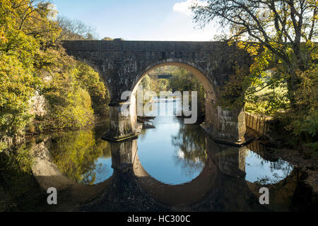 Herbst-Brücke-Blick - Rolle-Brücke über den River Torridge, großes Torrington, Devon. Stockfoto