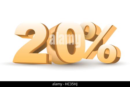 3D-Sammlung glänzenden goldenen Rabatt - isoliert 20 Prozent weißen Hintergrund Stock Vektor