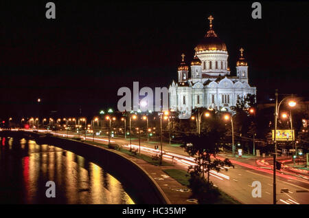 Christus der Erlöser-Kathedrale in der Nacht, Moskau, Russland Stockfoto