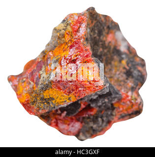 Makro-Aufnahmen der Probe der natürlichen Mineral - Realgar Stein isoliert auf weißem Hintergrund Stockfoto