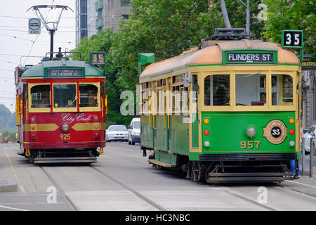 Von Melbourne, historische Straßenbahn, die läuft ein Rundweg um die Innenstadt. Melbourne, Victoria, Australien Stockfoto