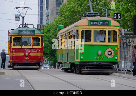 Von Melbourne, historische Straßenbahn, die läuft ein Rundweg um die Innenstadt. Melbourne, Victoria, Australien Stockfoto