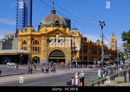 Flinders Street Station im Zentrum von Melbourne, Victoria, Australien. Stockfoto