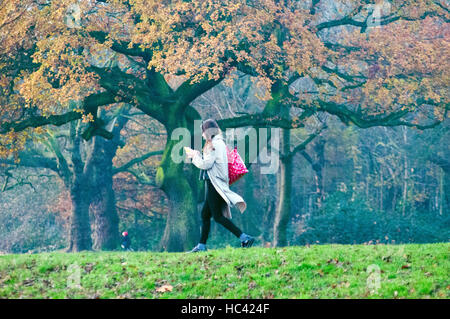 Wandsworth Common, London, UK. 7. Dezember 2016. Pendler überqueren die gemeinsame Richtung Bahnhof Wandsworth Common. Am frühen Morgen auf dem gemeinsamen. Bildnachweis: JOHNNY ARMSTEAD/Alamy Live-Nachrichten Stockfoto