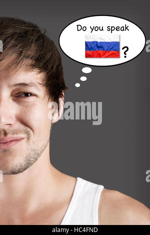 Sprichst hübsche Studentin, du Russisch? Stockfoto
