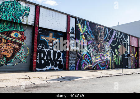 Street Art in Bushwick, Brooklyn. New York, USA. Alle Art von The Bushwick Collective. Stockfoto