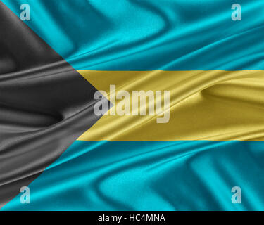 Bahamas Flagge mit einem glänzende Seide Textur. Stockfoto