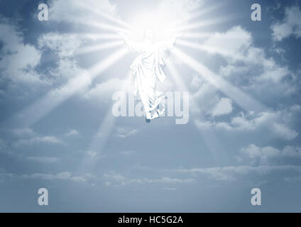 Eine Illustration, Darstellung der Auferstehung und Himmelfahrt in die Wolken im Himmel von Jesus Stockfoto