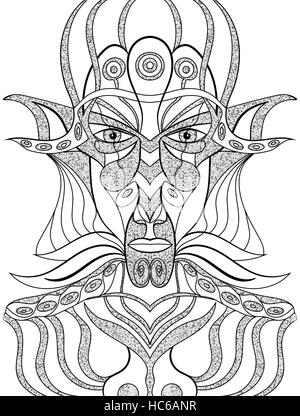 Porträt eines Dämons in abstrakten Stil. Heiligen Vektor-Illustration. Geheimnisvoll, symbolische, schamanische, spirituellen, esoterischen, neue Alter. Plakate Karten, sticke Stock Vektor