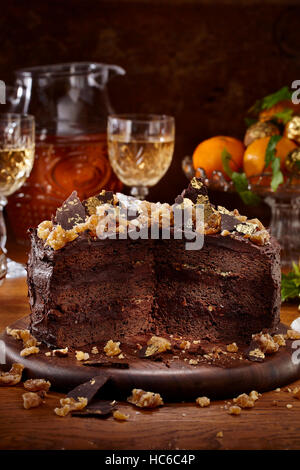 Marron glace Schokolade Kuchen Stockfoto
