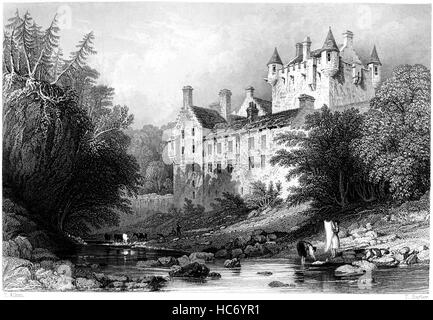 Eine Gravur des Cawdor Castle, gescannt Nairnshire mit hoher Auflösung aus einem Buch, gedruckt im Jahre 1859. Kostenlos copyright geglaubt. Stockfoto