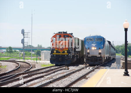 Züge in Galesburg, Knox County, Illinois, USA. Stockfoto