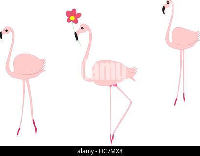 Bunte gezeichnete Reihe von rosa flamingos Stock Vektor