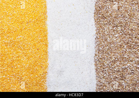 Grieß, Mais und Weizen Grütze Hintergrund, Textur Stockfoto