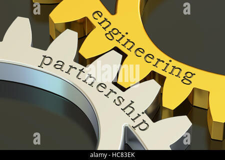 Engineering-Partnership-Konzept auf die Zahnräder, 3D rendering Stockfoto