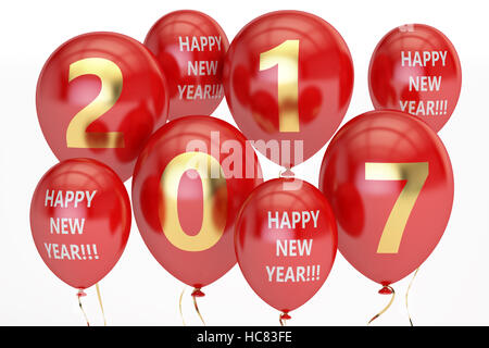 Glückliches Neujahr Konzept mit farbigen Party Luftballons, 3D-Rendering isolierten auf weißen Hintergrund Stockfoto