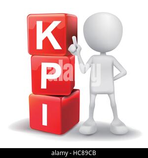 Vektor 3d Mensch mit Wort KPI Key Performance Indicator Würfel auf weißem Hintergrund Stock Vektor