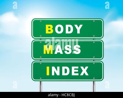 3D Body-mass-Index Straßenschild auf blauem Hintergrund isoliert Stock Vektor