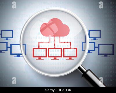 Lupe mit Cloud-Technologie icons Stock Vektor