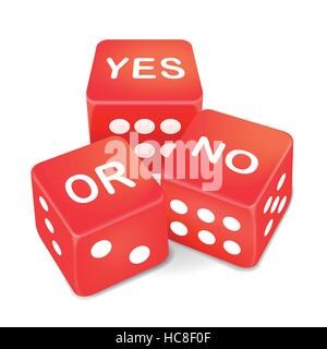 Ja oder Nein Wörter auf drei roten Würfel auf weißem Hintergrund Stock Vektor