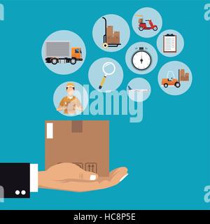 Hand, die Box-Set-Lieferung-Konzept Stock Vektor