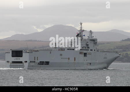 FS Tonnerre (L9014), ein Mistral-Klasse amphibischer Angriff Schiff der französischen Marine, Ankunft für Übung Joint Warrior 16-2. Stockfoto