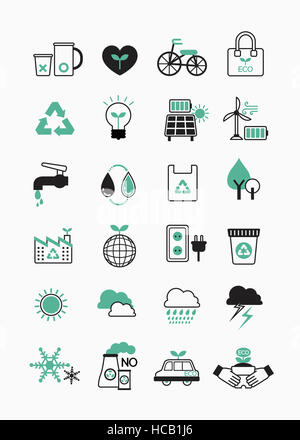 Verschiedene Linie Symbole im Zusammenhang mit Umweltschutz Stockfoto