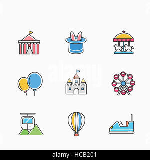 Verschiedene Linie Symbole im Zusammenhang mit Vergnügungspark Stockfoto