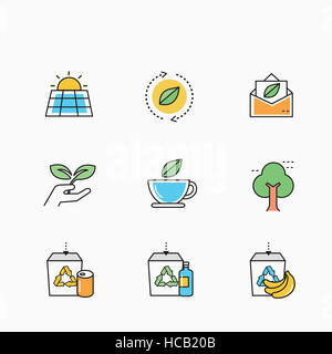 Verschiedene Linie Symbole im Zusammenhang mit Eco grüne Energie Stockfoto