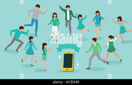 Business-Leute laufen mit smartphone Stockfoto