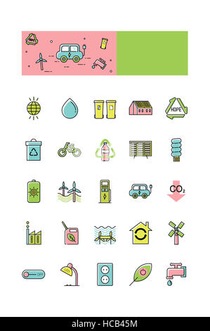 Verschiedene Linie Symbole im Zusammenhang mit Umweltschutz Stockfoto