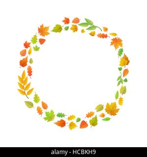 Ein Kranz von Herbstlaub. Niedliche Blätter geordnet in Ringform, isoliert auf weiss Stock Vektor
