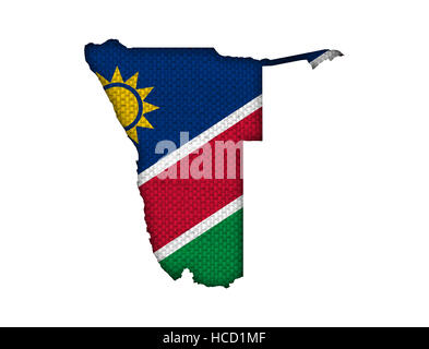 Karte und Flagge von Namibia auf alten Leinen Stockfoto