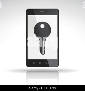 Schlüssel-Symbol auf dem Handy isoliert auf weiss Stock Vektor