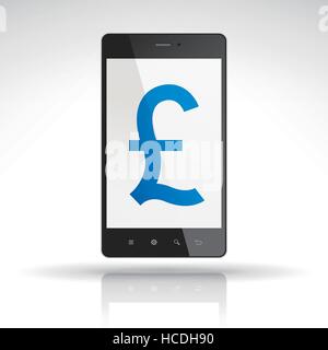 Pfund-Symbol auf dem Handy isoliert auf weiss Stock Vektor