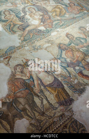 Römisches Mosaik von Apoll und Marsyas, Haus des Aion, archäologischen Park von Paphos, Zypern Stockfoto