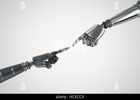 Zusammengesetztes Bild der glänzende schwarze Hand des Roboters Stockfoto