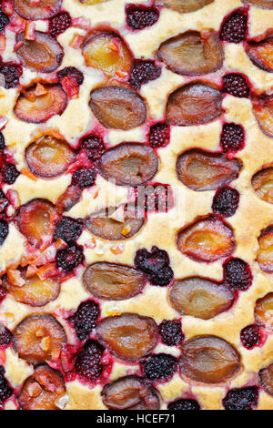 Obstkuchen mit Pflaumen und Brombeeren Stockfoto