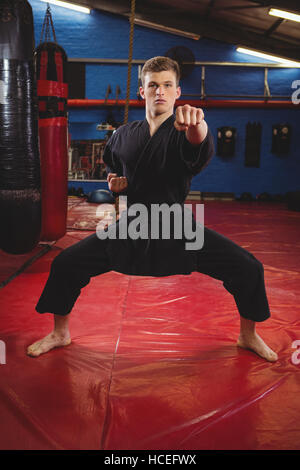 Karate Spieler darstellende Karate Haltung Stockfoto