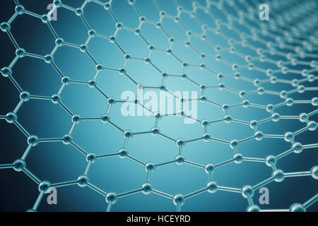 Rendern von Nanotechnologie hexagonalen geometrische Form close-up, Konzept Graphen Atomstruktur, molekulare Stockfoto