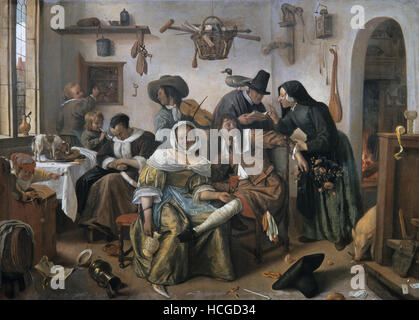 Jan Steen - die Welt auf den Kopf gestellt - 1663 Stockfoto