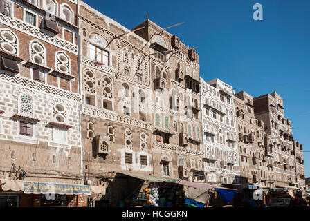 Sanaa Stadt traditionelle Architektur Wahrzeichen Gebäude Altstadtblick im Jemen Stockfoto