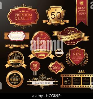 elegante Premium-Qualität golden Label Kollektion über schwarz Stock Vektor