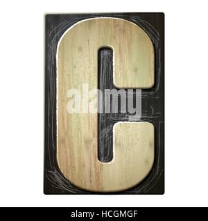 3D Holz Buchdruck Alphabet C isoliert auf weißem Hintergrund Stock Vektor