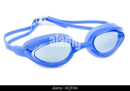 Professionelle Gläser zum Schwimmen isoliert auf einem weißen Hintergrund. Blaue schwimmen Goggle. Stockfoto